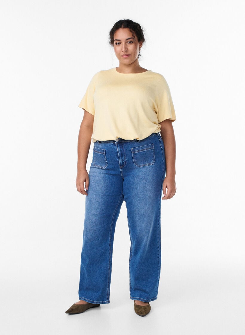 Jeans med forlommer og rette ben, Bl&aring;, Model image number 0