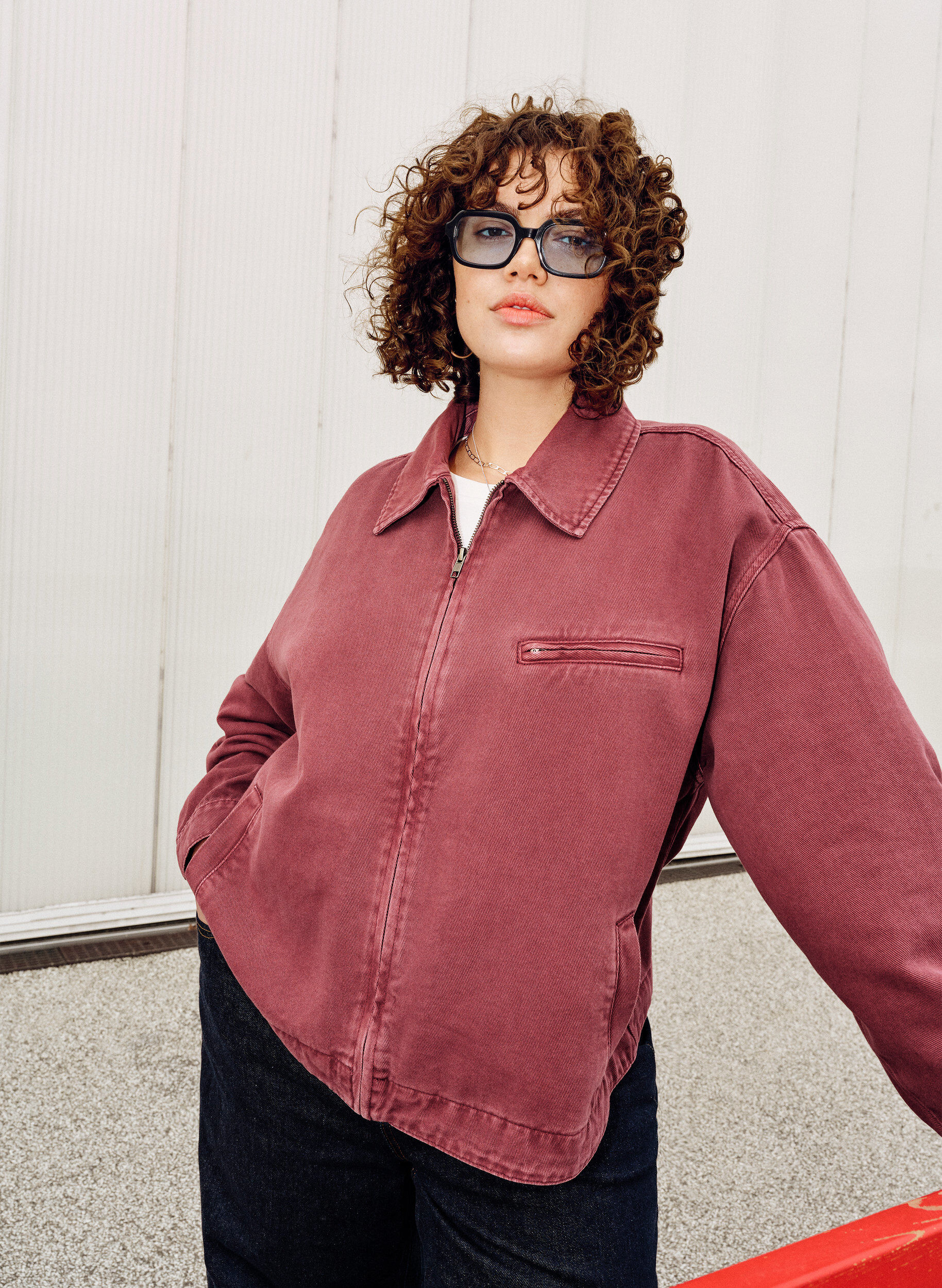 Zizzi Farget denimjakke med glidel&aring;slukking, Rosa, Image image number 0