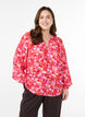 Bluse med V-hals og grafisk bladtrykk, Rosa, Model image number 0