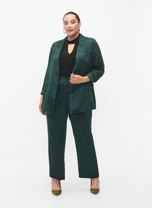 Zizzi Blazer i viskose med tone-i-tone trykk, Ponderosa Pine, Model image number 3