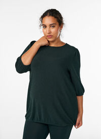 Bluse med glittermønster og 3/4 ermer, Grønn Bluse med glittermønster og 3/4 ermer, Grønn, Model