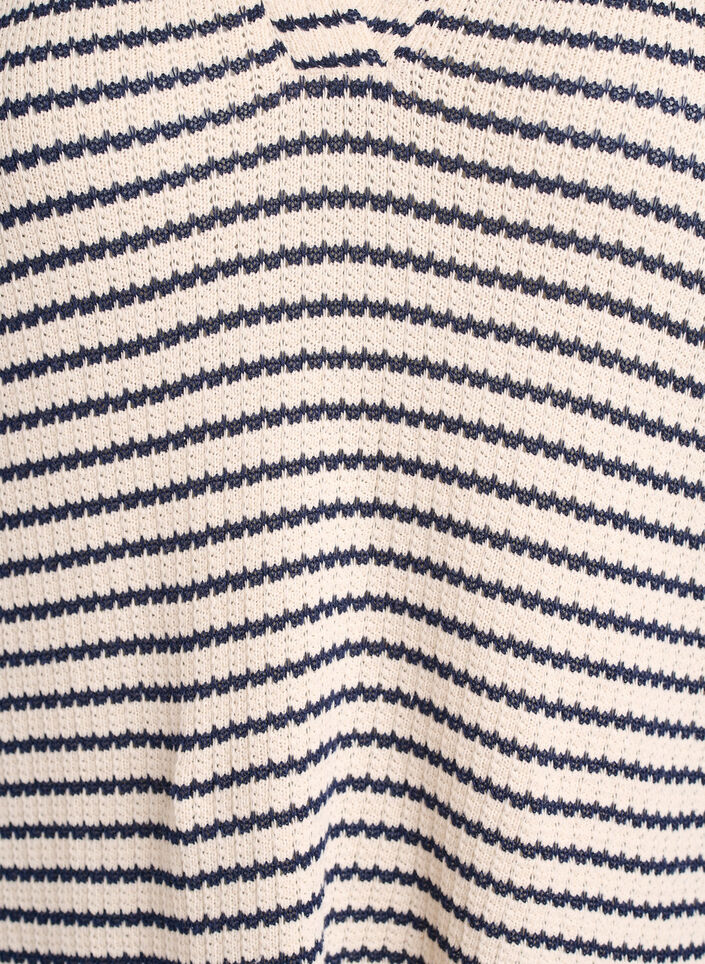 Stripete bluse i jerseystoff med krage og V-hals, Beige, Packshot image number 2