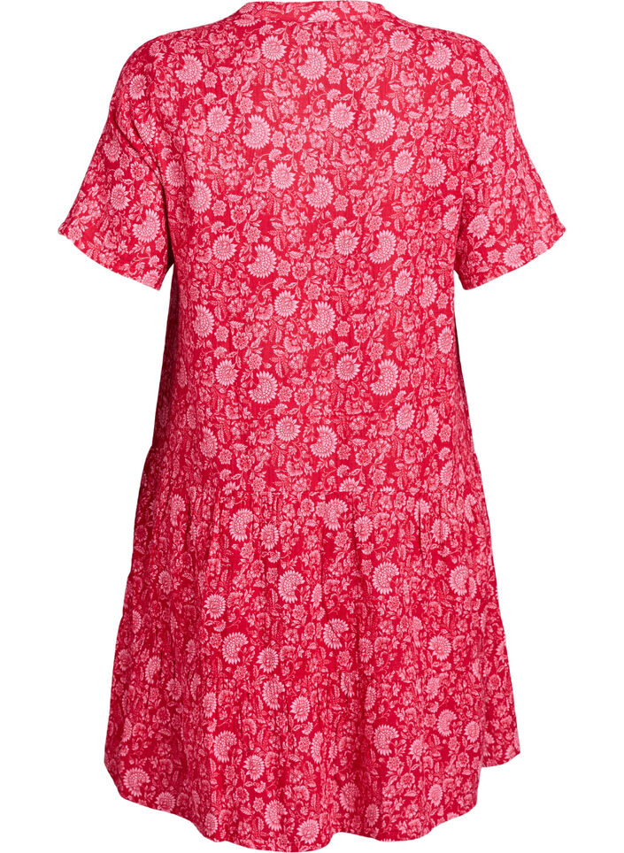 Kort A-linjekjole i bomullsmuslin, R&oslash;d, Packshot image number 1
