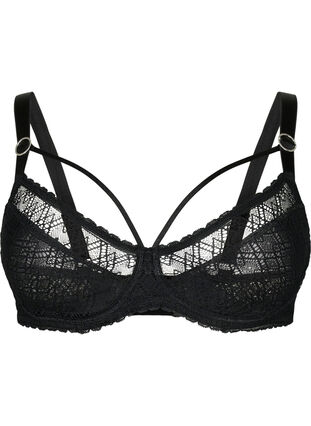 Balconette med blonder og stringdetaljer, Black, Packshot image number 0