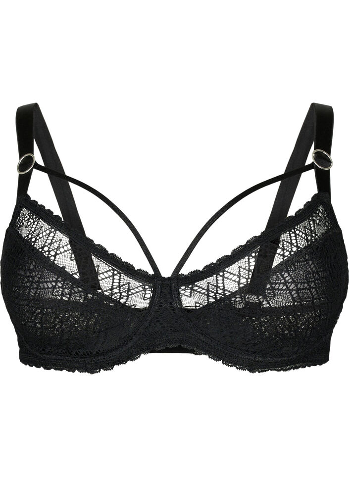 Balconette med blonder og stringdetaljer, Svart, Packshot image number 0