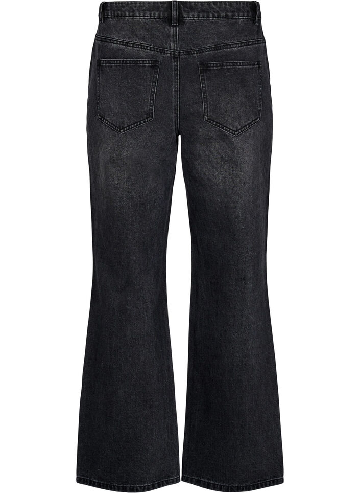 Straight fit jeans med rhinesteiner og høy midje, Grå, Packshot image number 1