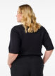 Ribbestrikket jerseybluse med korte ermer, Svart, Model image number 2