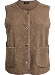 Teddy gilet med knapper og lommer, Brun