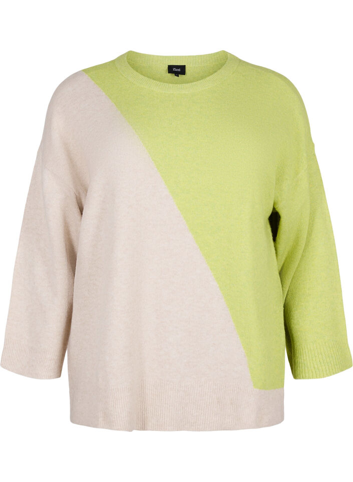 Strikket bluse med rund hals og colorblock, Tender Shoots Comb, Packshot image number 0
