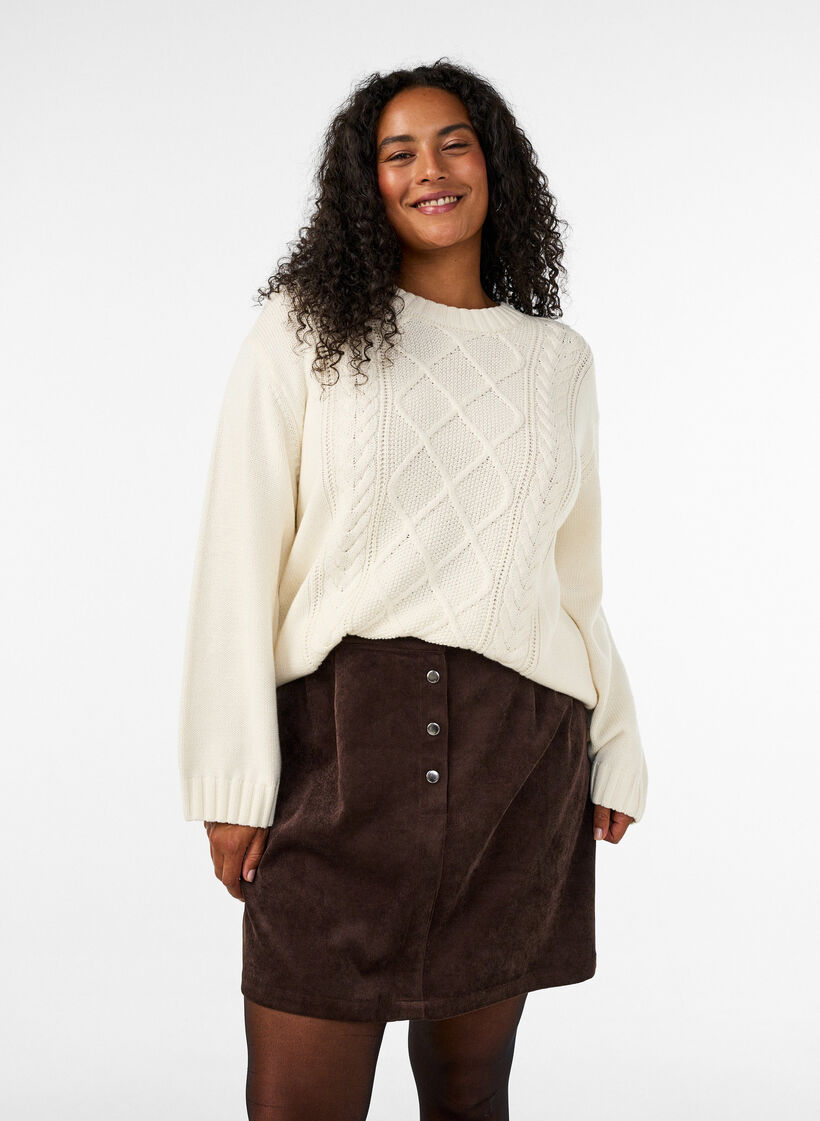 Kort cordfl&oslash;yelskj&oslash;rt med trykknapper, Brun, Model image number 3