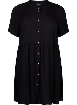 A-linjeformet kjole i viskose med korte ermer, Black, Packshot image number 0