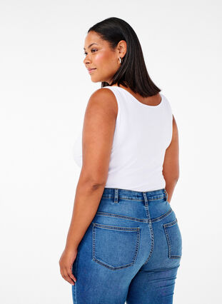 Ensfarget basic topp i bomull, Bright White, Model image number 1