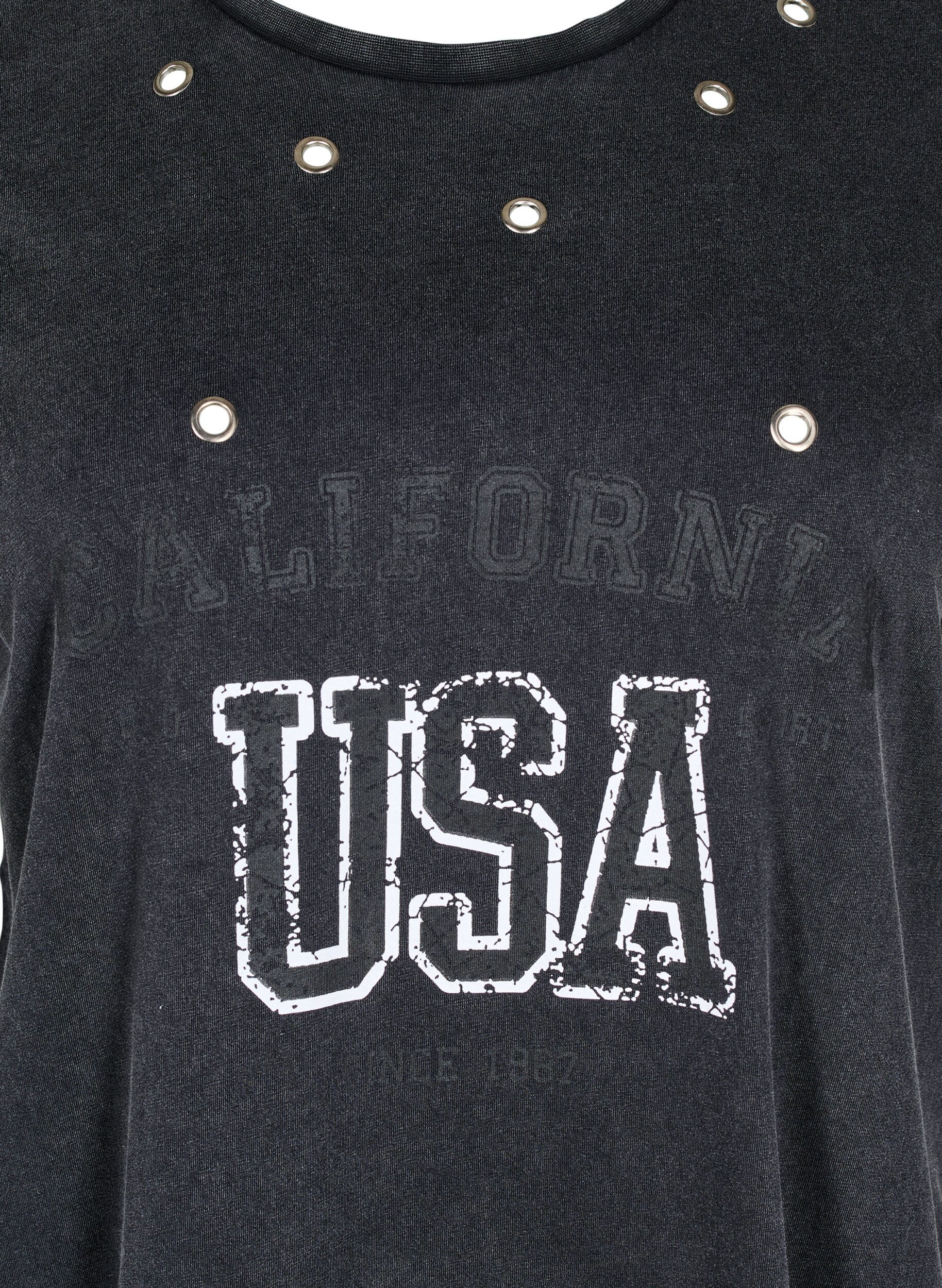 Zizzi T-skjorte med maljer og trykk, Grey Washed , Packshot image number 2