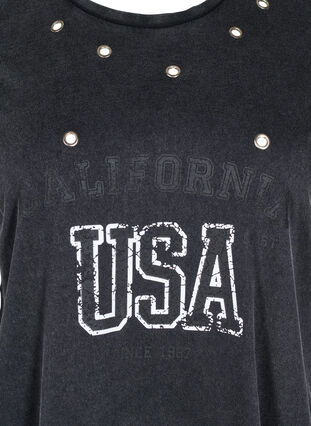 Zizzi T-skjorte med maljer og trykk, Grey Washed , Packshot image number 2