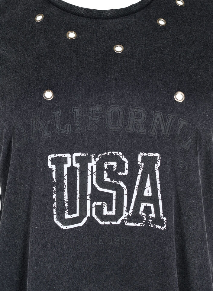 T-skjorte med maljer og trykk, Grey Washed , Packshot image number 2