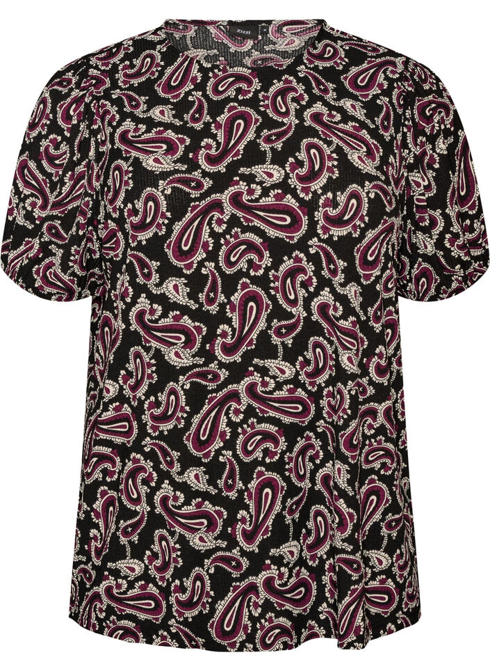 Bluse med lange ermer og paisleym&oslash;nster, M&oslash;rk Bordeaux, Packshot image number 0