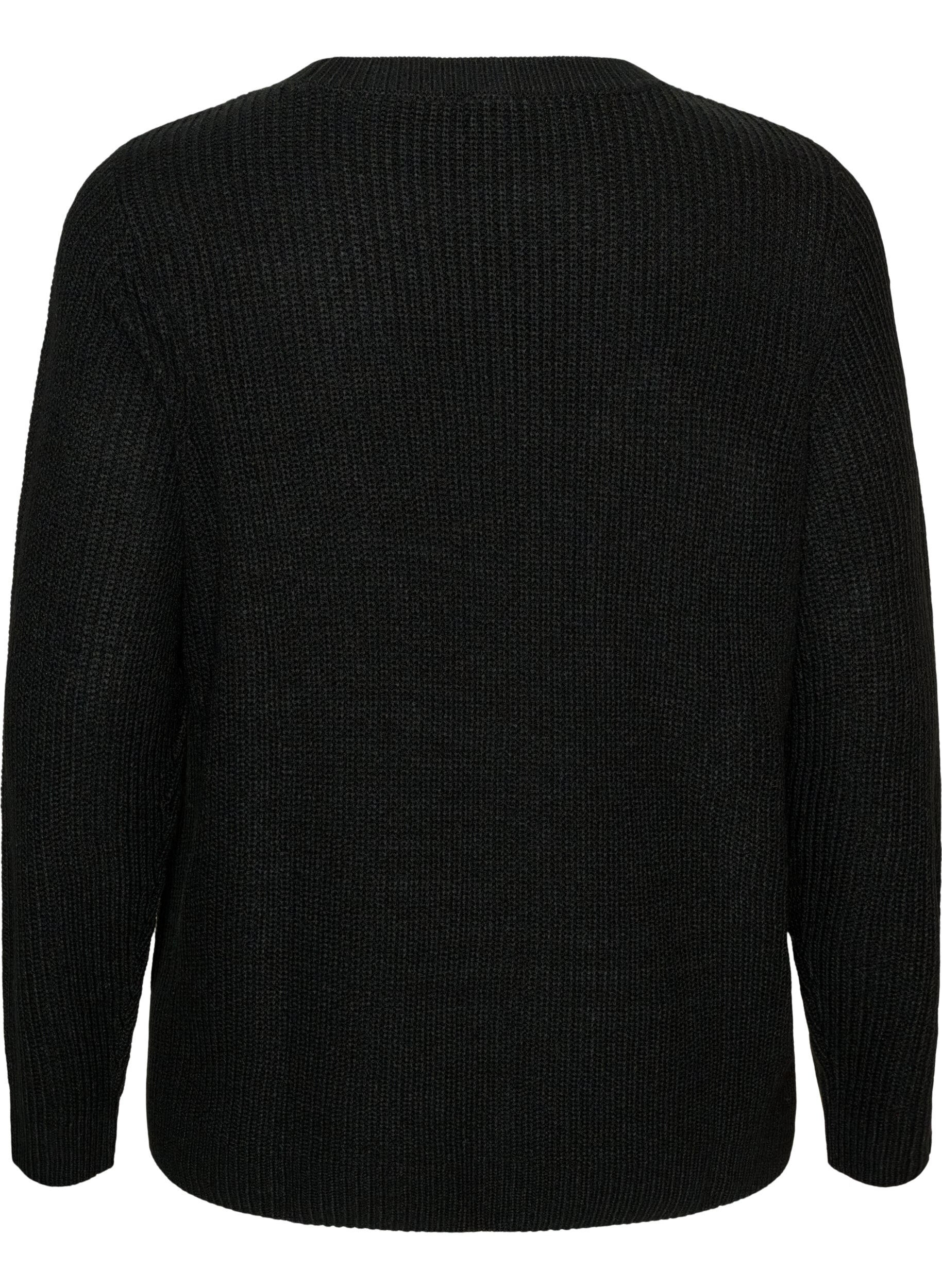 ZizziStrikket bluse med ribbestruktur og knappdetaljer, Svart, Packshot image number 1