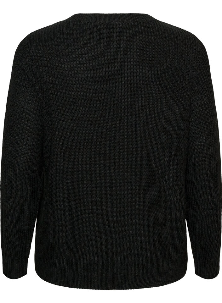 Strikket bluse med ribbestruktur og knappdetaljer, Svart, Packshot image number 1
