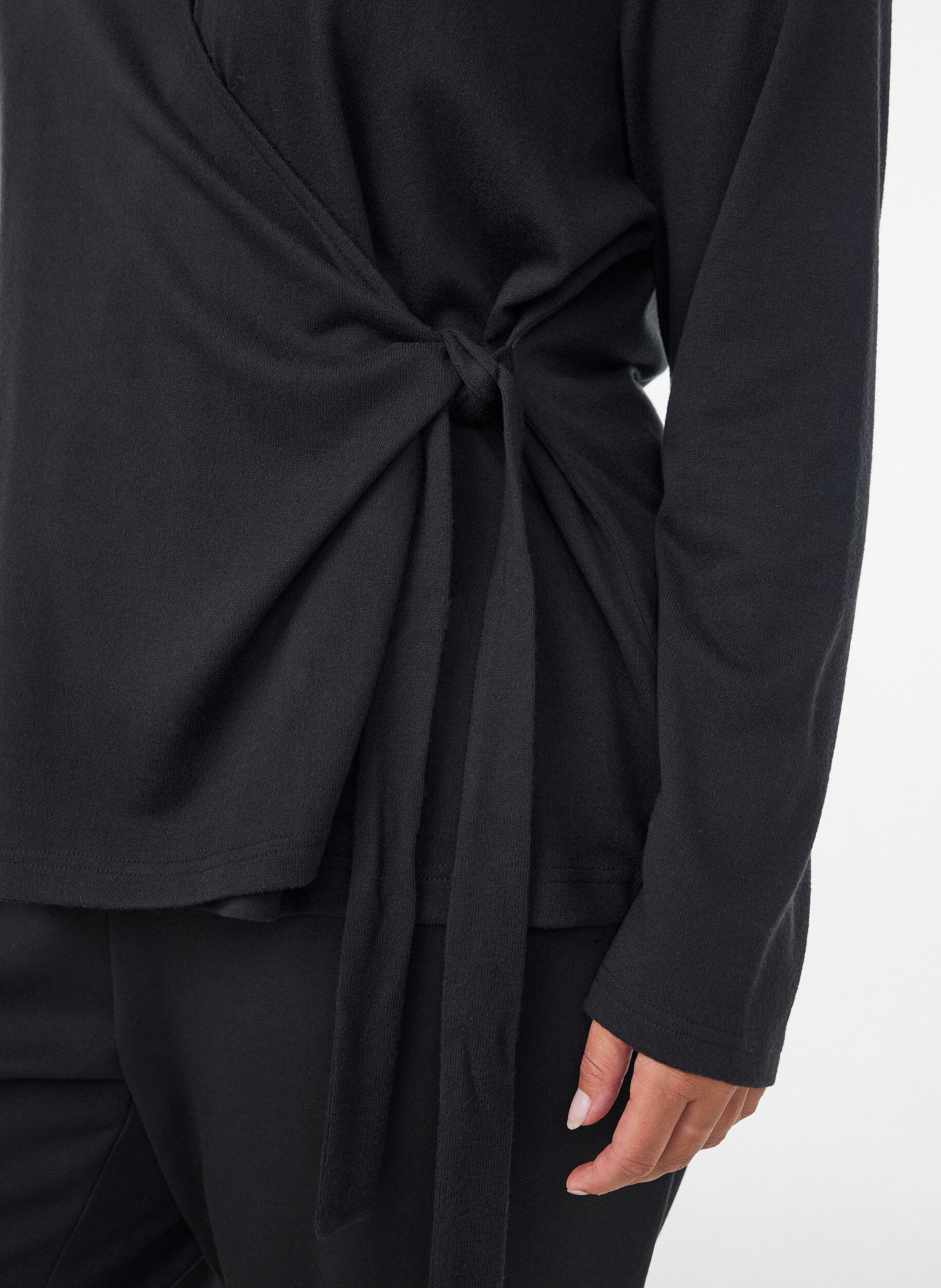 ZizziJersey-wrap bluse med knytebelte, Svart, Model image number 3