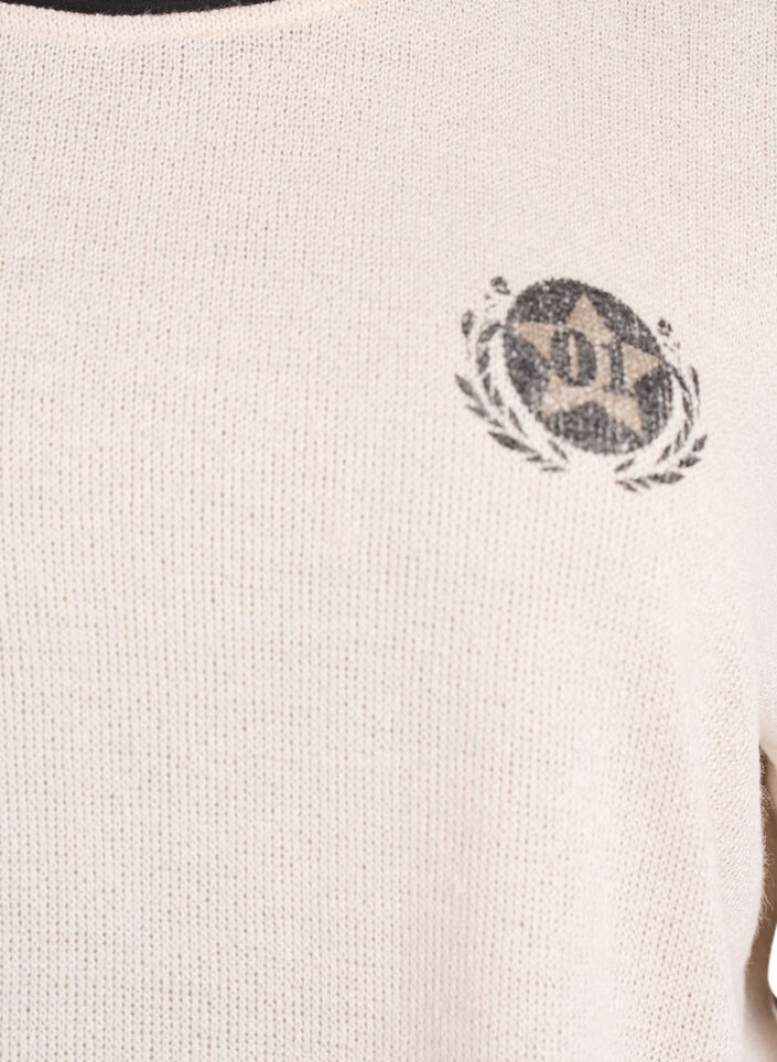 Kortermet bluse med kontraststriper, Beige, Packshot