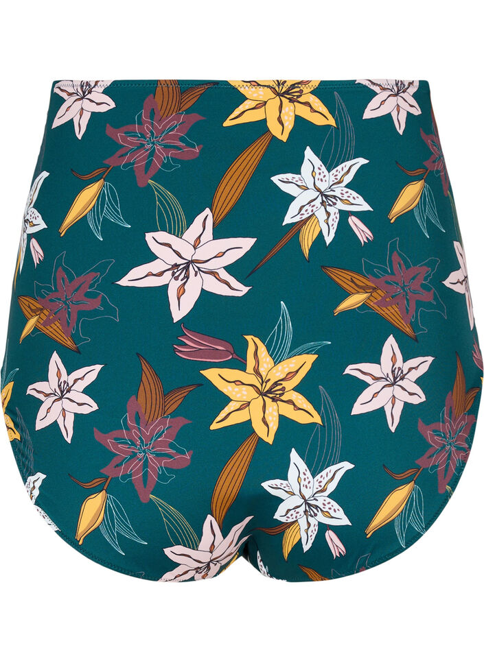 Ekstra høy midje bikiniunderdel med blomstertrykk, Grønn, Packshot image number 1