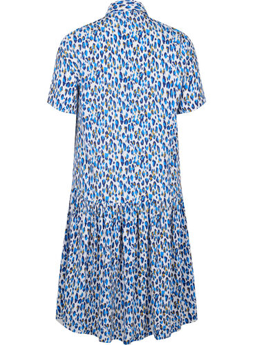 Kortermet midikjole i viskose, Blue Leo AOP, Packshot image number 1