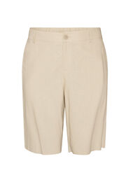Bermudashorts med h&oslash;y midje i lin og viskose, Beige