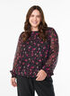 Blomstret chiffongbluse med gjennomsiktige ermer, Svart, Model image number 0