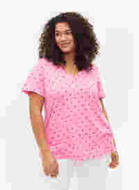 T-skjorte i bomull med mønster, Rosebloom AOP, Model