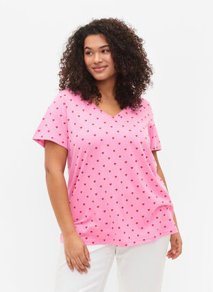 T-skjorte i bomull med mønster, Rosebloom AOP, Model image number 0