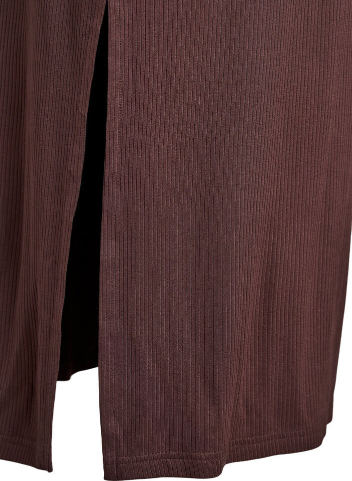 Ermeløs kjole i ribbestrikket viskose, Brun, Packshot image number 3