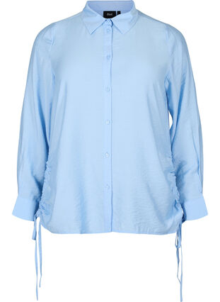 Skjorte i viskose med volangdetaljer, Serenity, Packshot image number 0