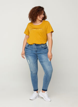 T-skjorte i bomull med A-form og trykk, Harvest Gold, Model image number 2