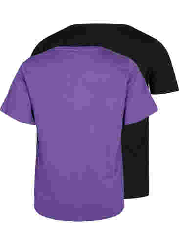 Basis T-skjorter i bomull, 2 stk., Deep Lavender/Black, Packshot image number 1