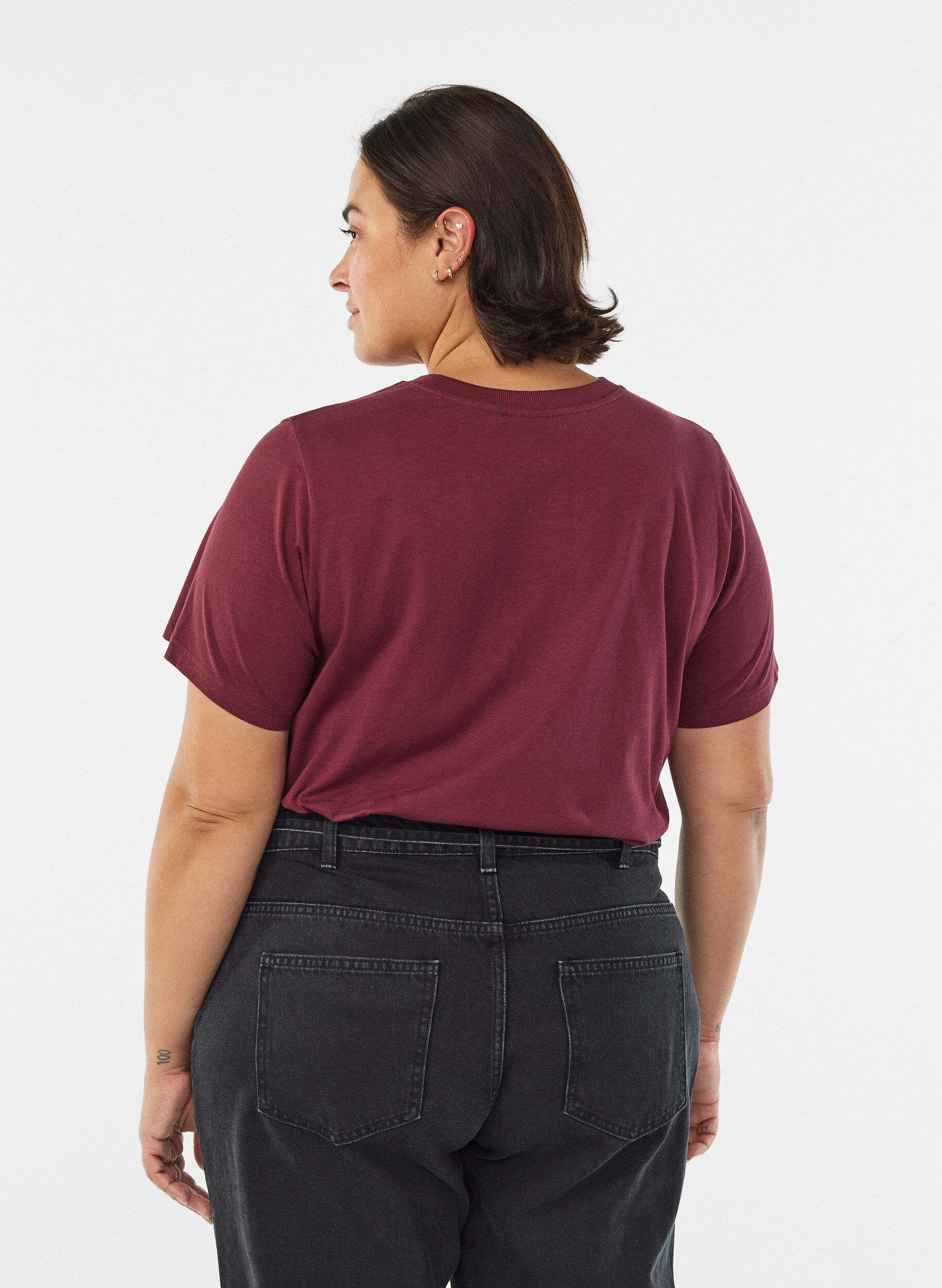 ZizziBasic T-skjorte i bomull med rund hals, M&oslash;rk Bordeaux, Model image number 2