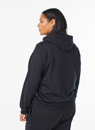 Zizzi Genser med hette og trykk, Svart, Model image number 2