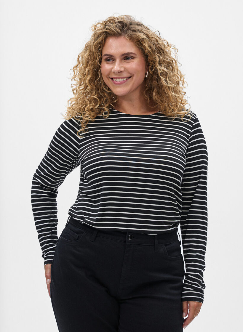 Langermet stripete bluse, B. W. w. Black , Model