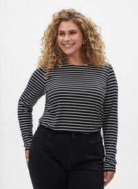 Langermet stripete bluse, Svart Langermet stripete bluse, Svart, Model