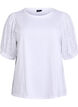 T-skjorte med Broderie Anglaise-ermer, Hvit, Packshot image number 0