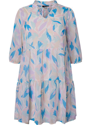 Tunika med blomstermønster og lurex, White/Pastel Leaf, Packshot image number 0