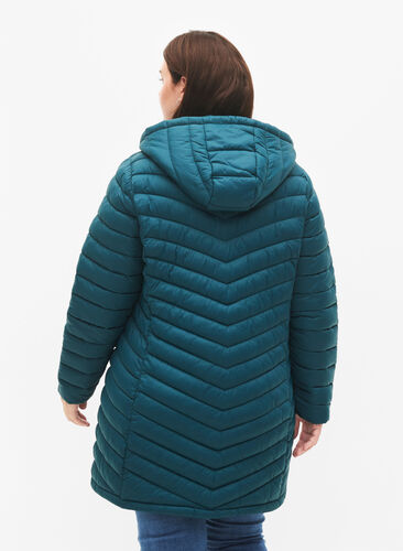 Lettvektsjakke med lommer og avtakbar hette, Deep Teal, Model image number 1