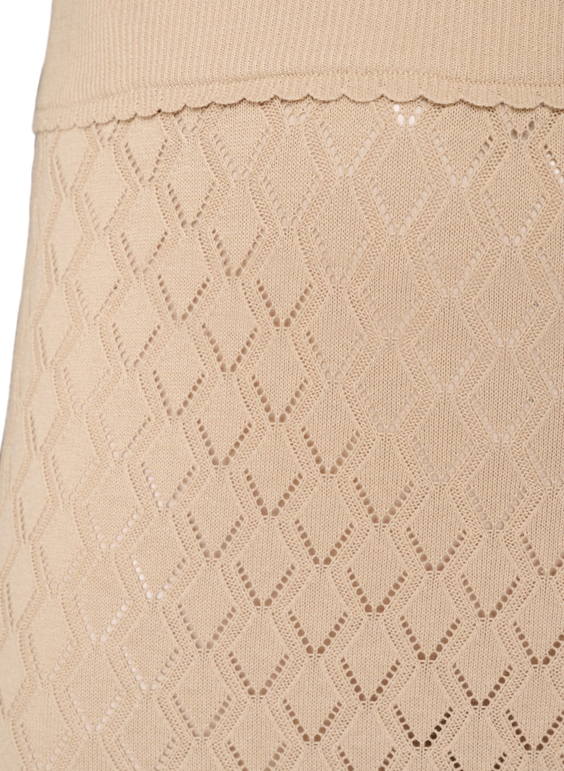 ZizziStrikket skj&oslash;rt med hullm&oslash;nster, Beige, Packshot image number 2
