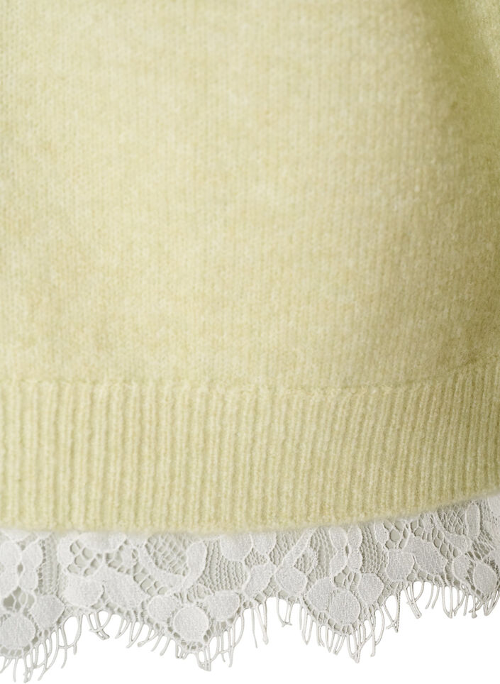 Strikkebluse med blondekant nederst, Gr&oslash;nn, Packshot image number 3