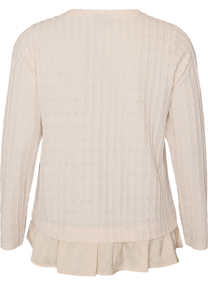 Bluse med struktur og volangkant, Vanilje, Packshot image number 1