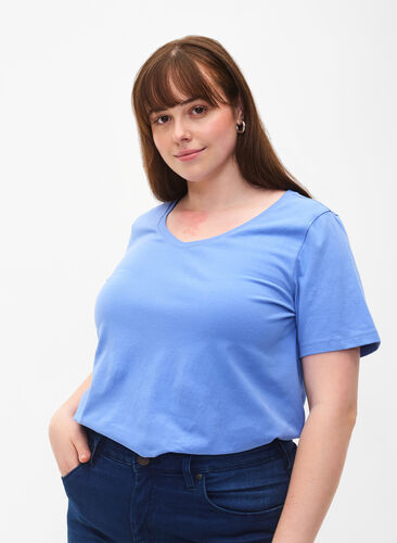 Ensfarget basis T-skjorte i bomull, Blue Bonnet, Model image number 0