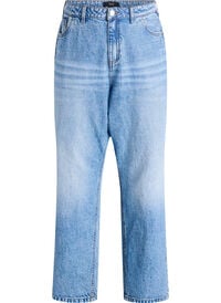 Jeans med straight fit og høy midje, Blå Jeans med straight fit og høy midje