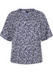 Bluse med V-hals og blomstertrykk, White Blue Flower, Packshot image number 0