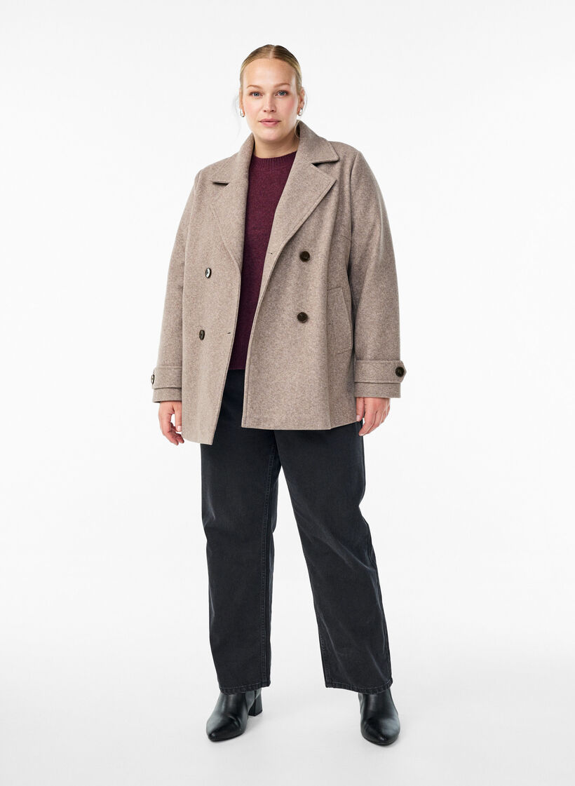 Kort k&aring;pe med dobbeltradede knapper, Beige, Model image number 1