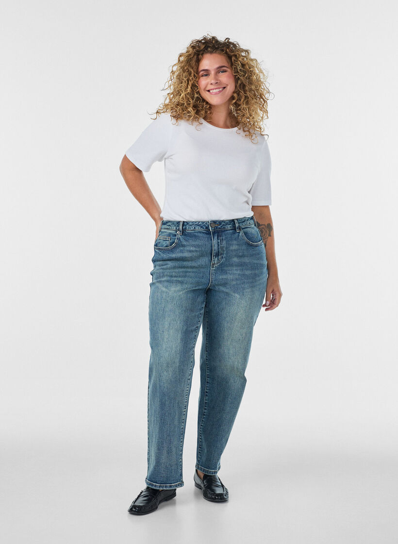 Kiana straight fit jeans med et lett slitt utseende, Bl&aring;, Model image number 0