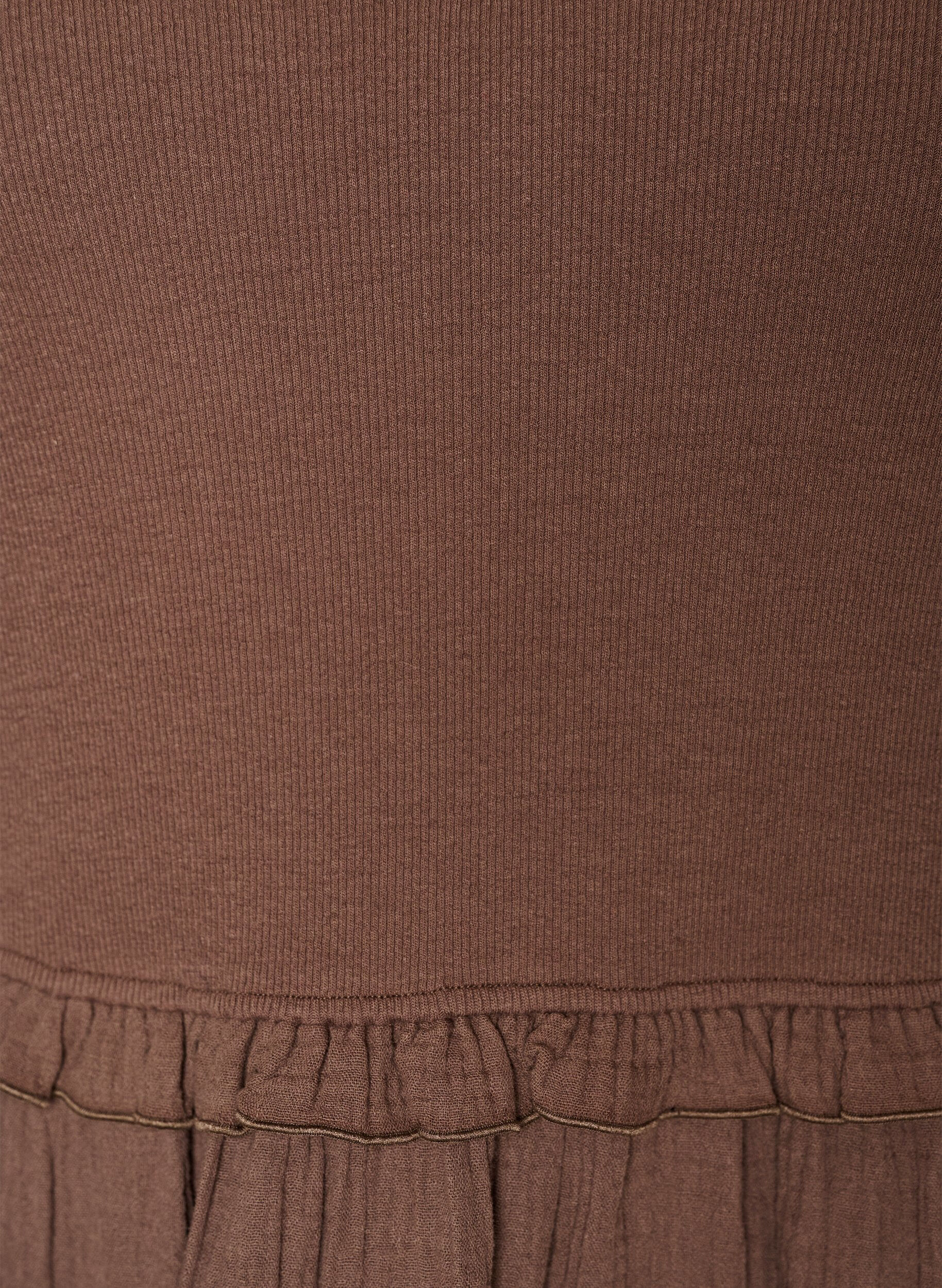 ZizziErmel&oslash;s bomullskjole med ribb og musselin, Brun, Packshot image number 2